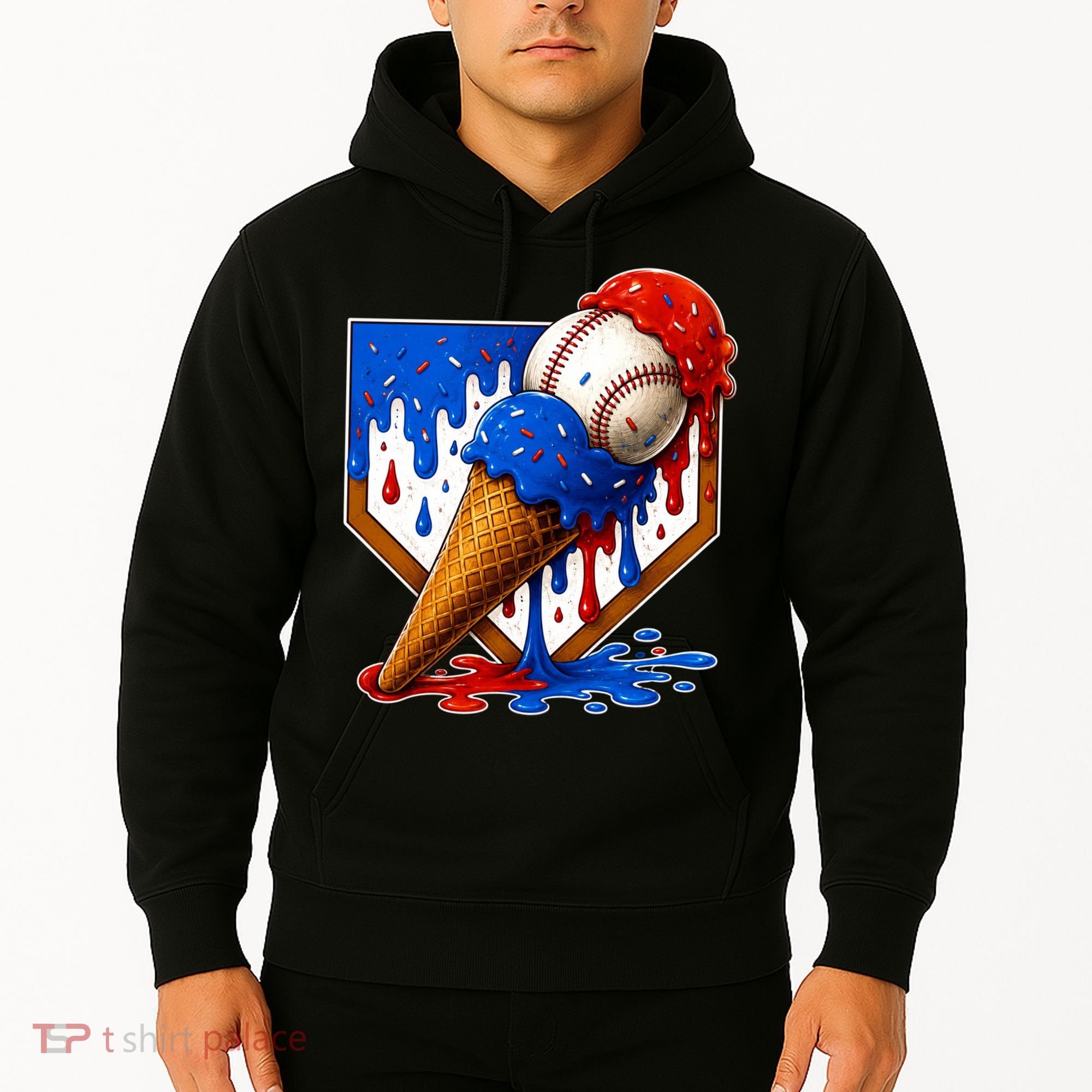 Baseball Ice Cream Drip USA 4th Of July Hoodie