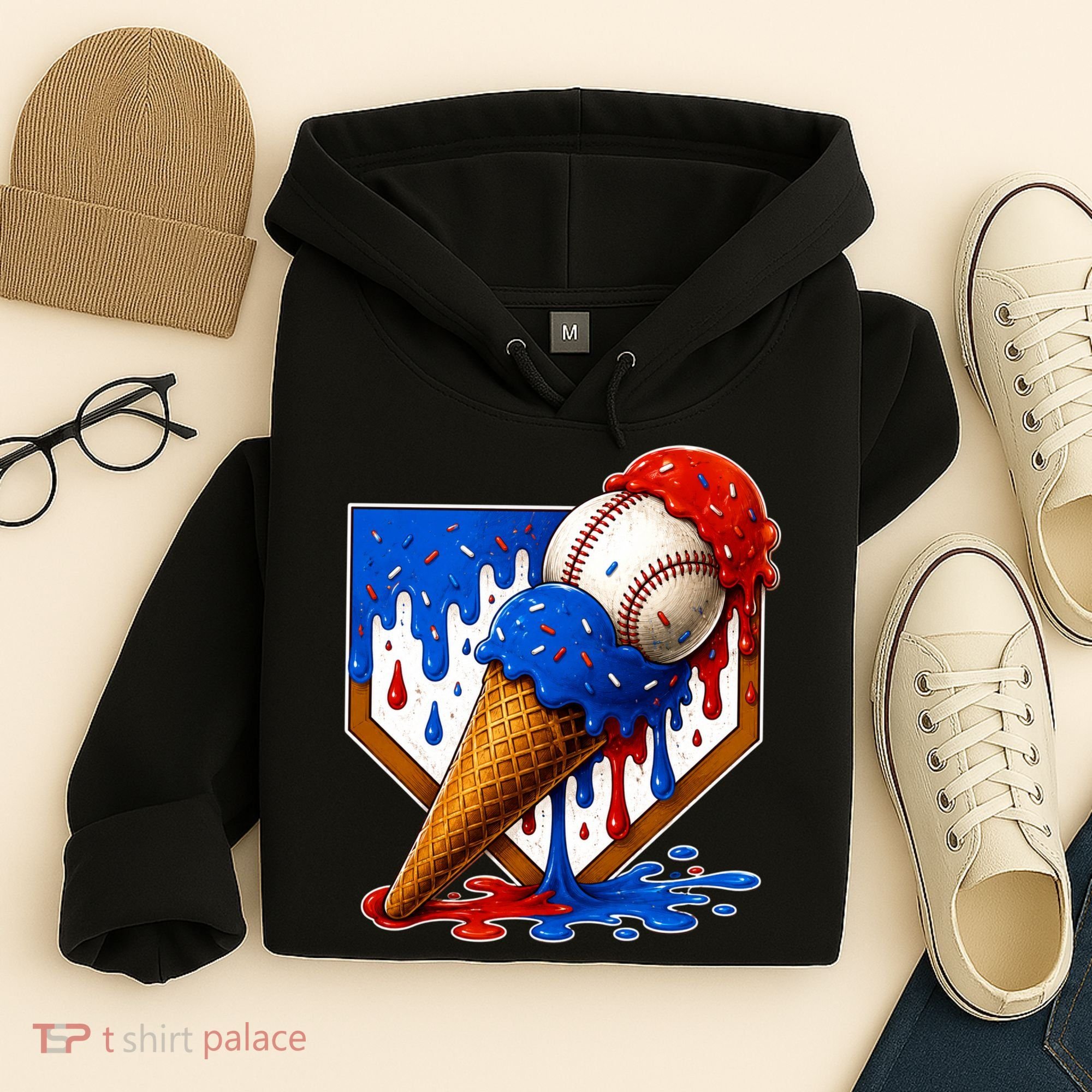 Baseball Ice Cream Drip USA 4th Of July Hoodie