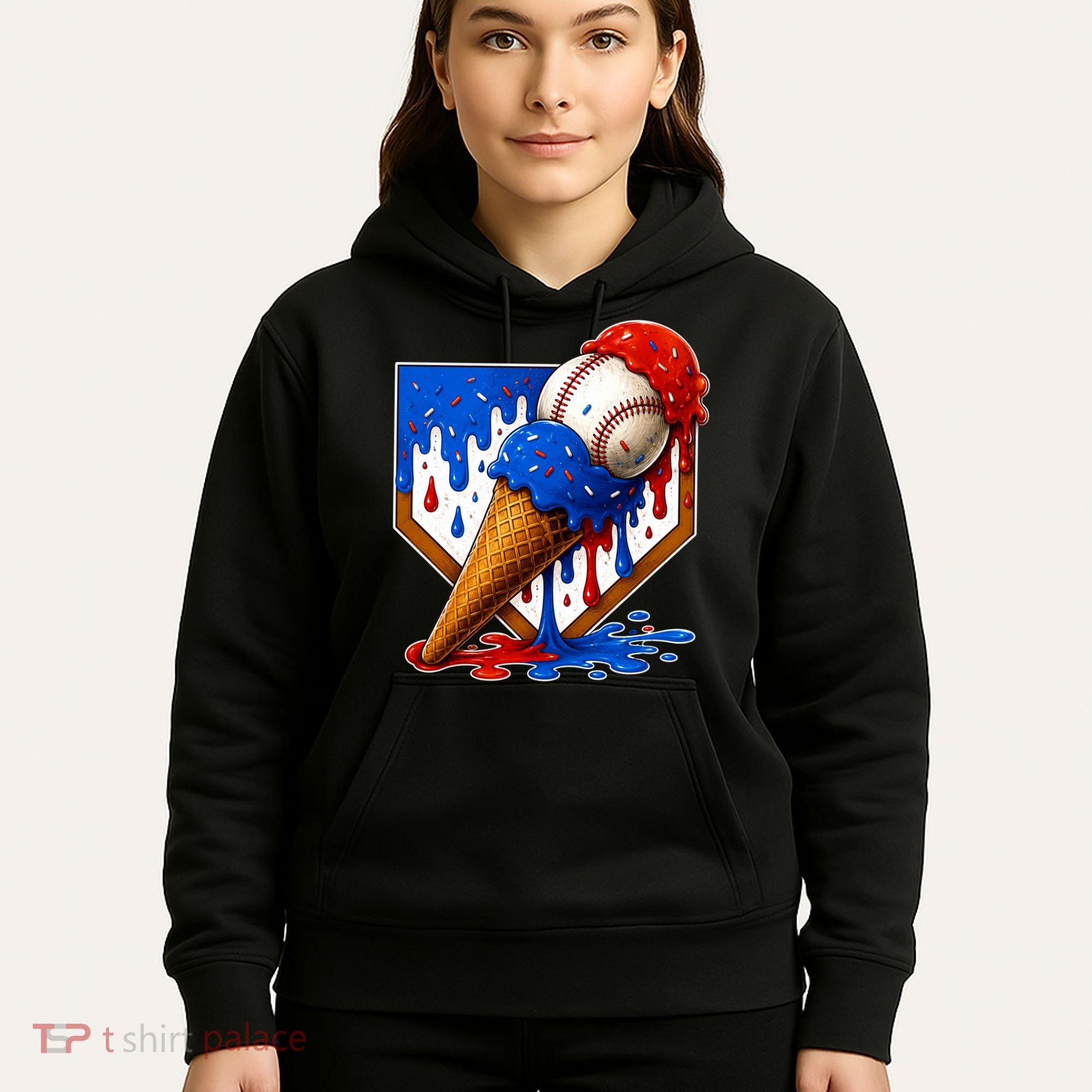 Baseball Ice Cream Drip USA 4th Of July Hoodie