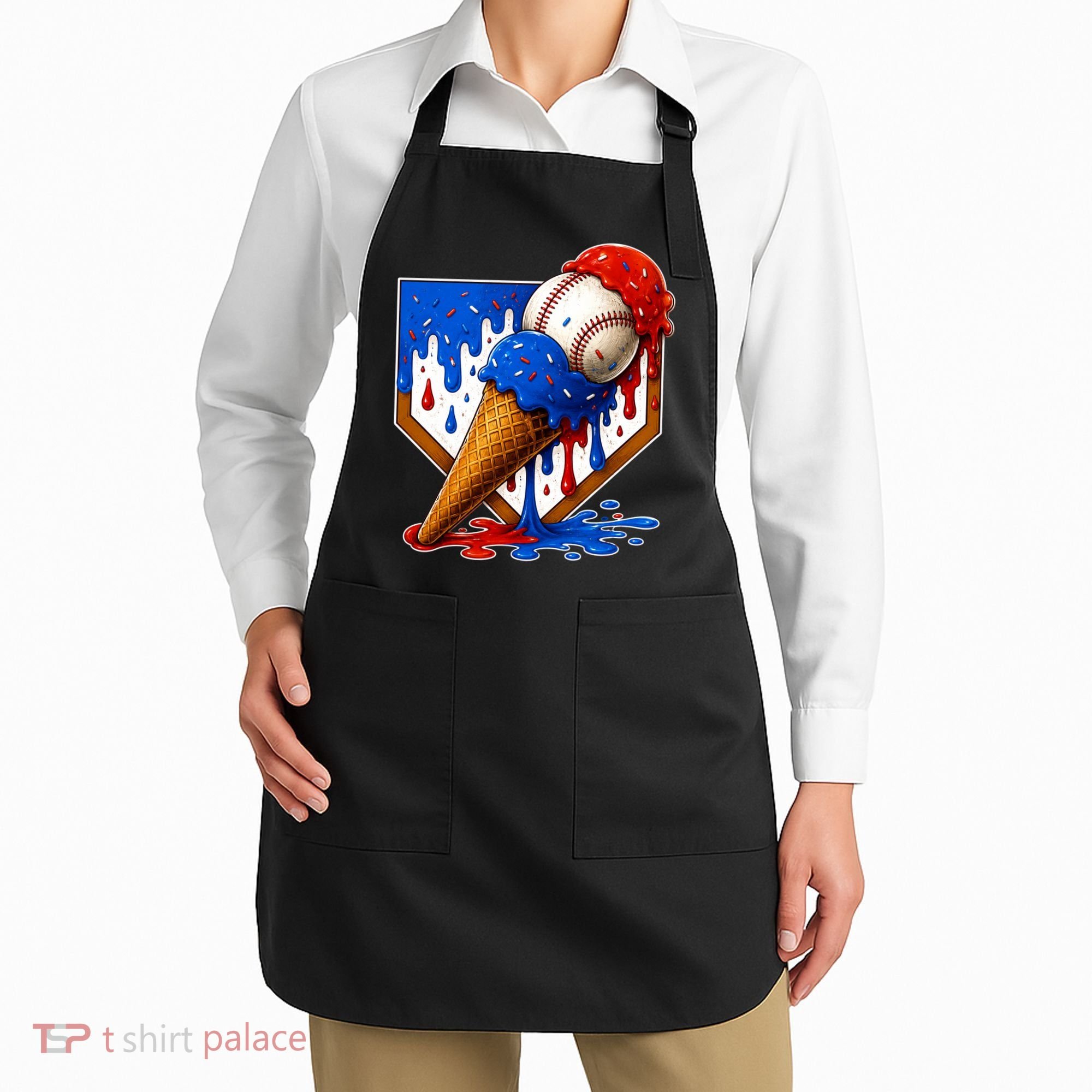 Baseball Ice Cream Drip USA 4th Of July Apron