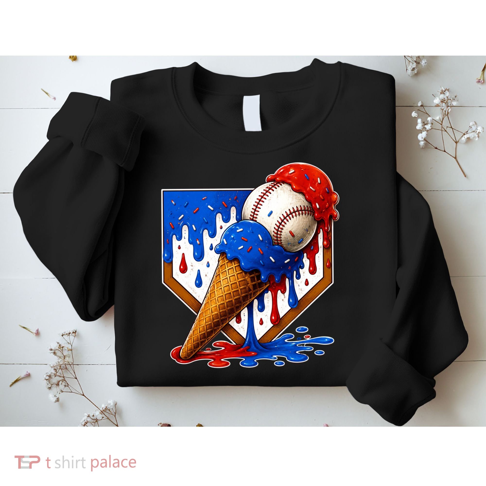 Baseball Ice Cream Drip USA 4th Of July Sweatshirt