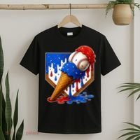 Baseball Ice Cream Drip USA 4th Of July T-Shirt thumb 2