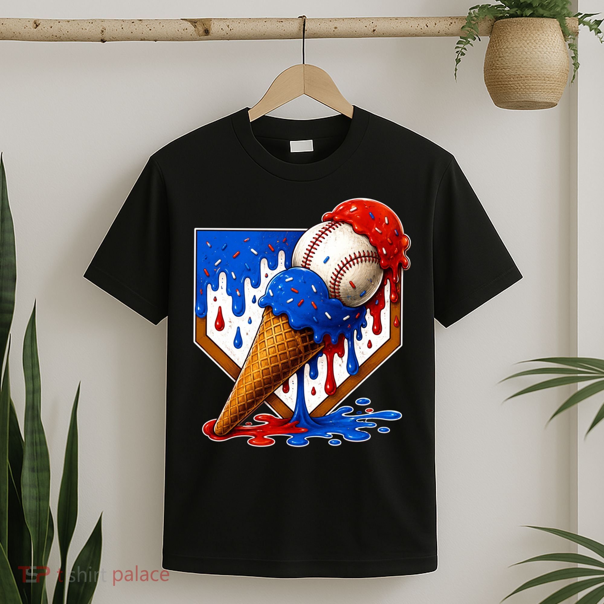 Baseball Ice Cream Drip USA 4th Of July T-Shirt