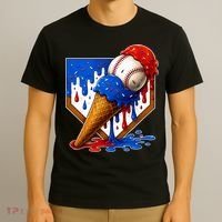 Baseball Ice Cream Drip USA 4th Of July T-Shirt thumb 3