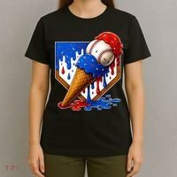 Baseball Ice Cream Drip USA 4th Of July T-Shirt thumb 4