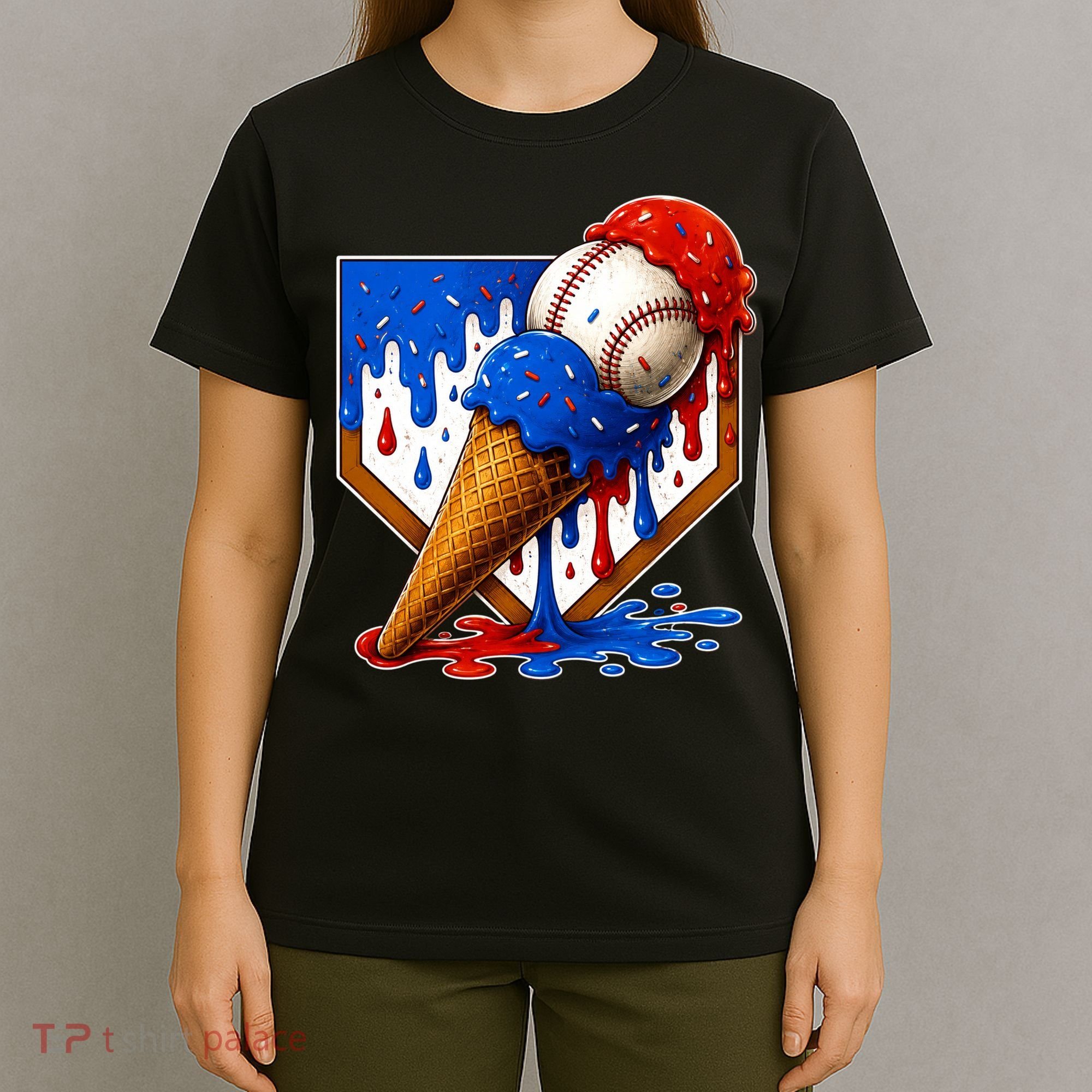 Baseball Ice Cream Drip USA 4th Of July T-Shirt