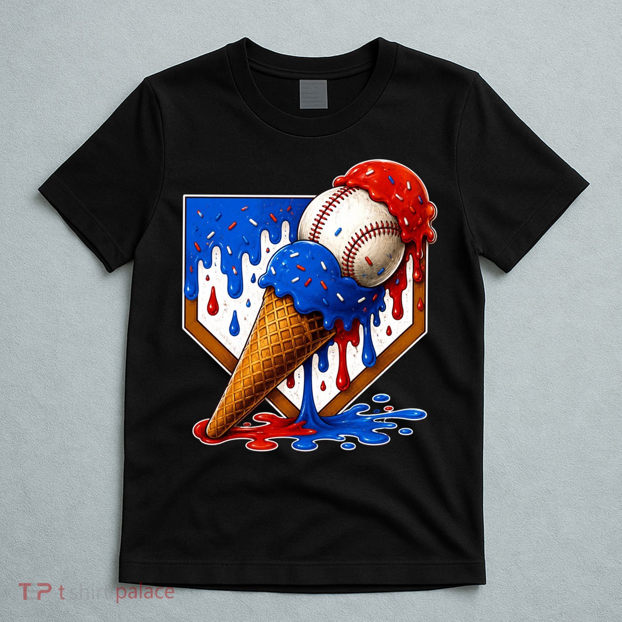 Baseball Ice Cream Drip USA 4th Of July T-Shirt