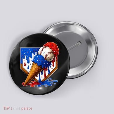 Baseball Ice Cream Drip USA 4th Of July Button