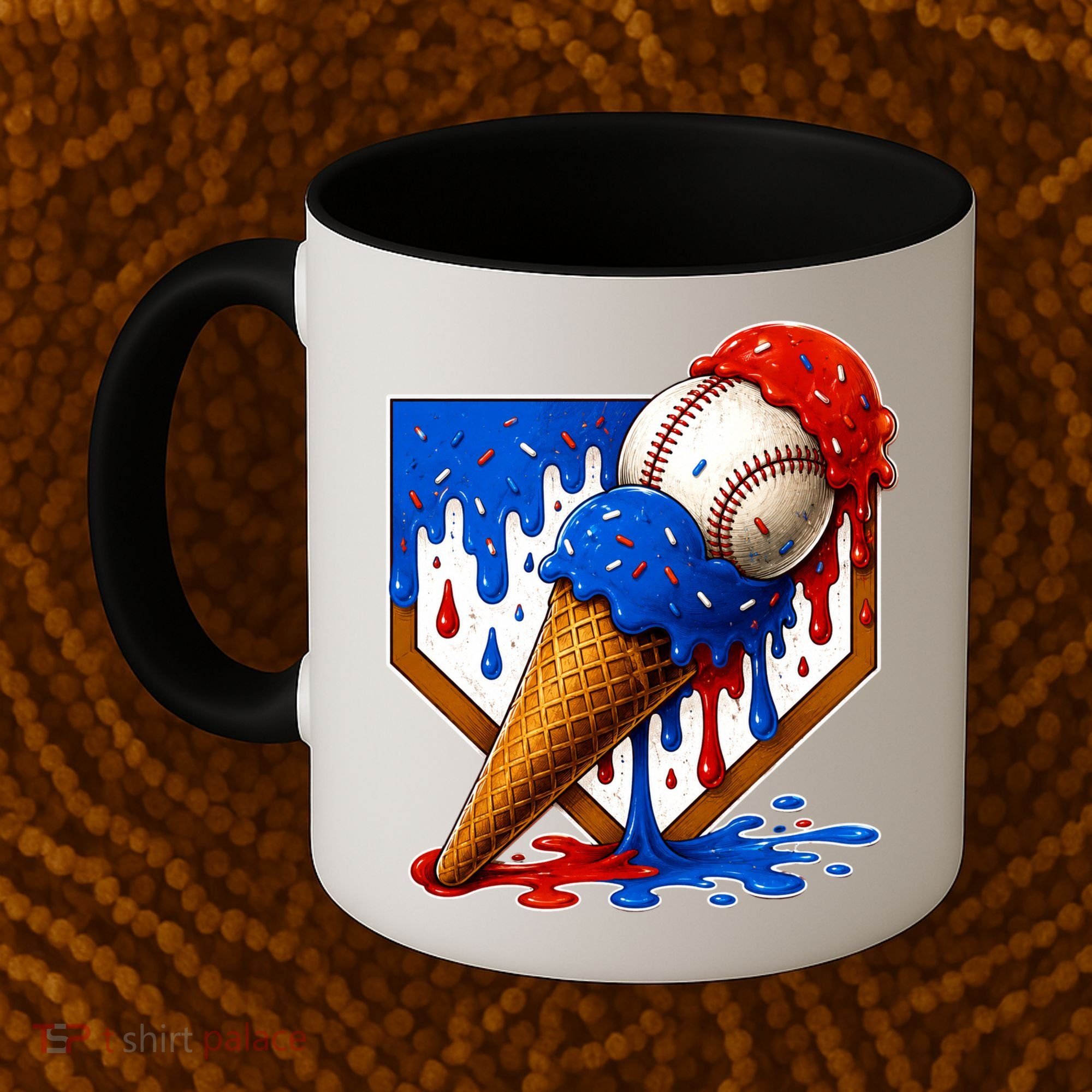 Baseball Ice Cream Drip USA 4th Of July Coffee Mug