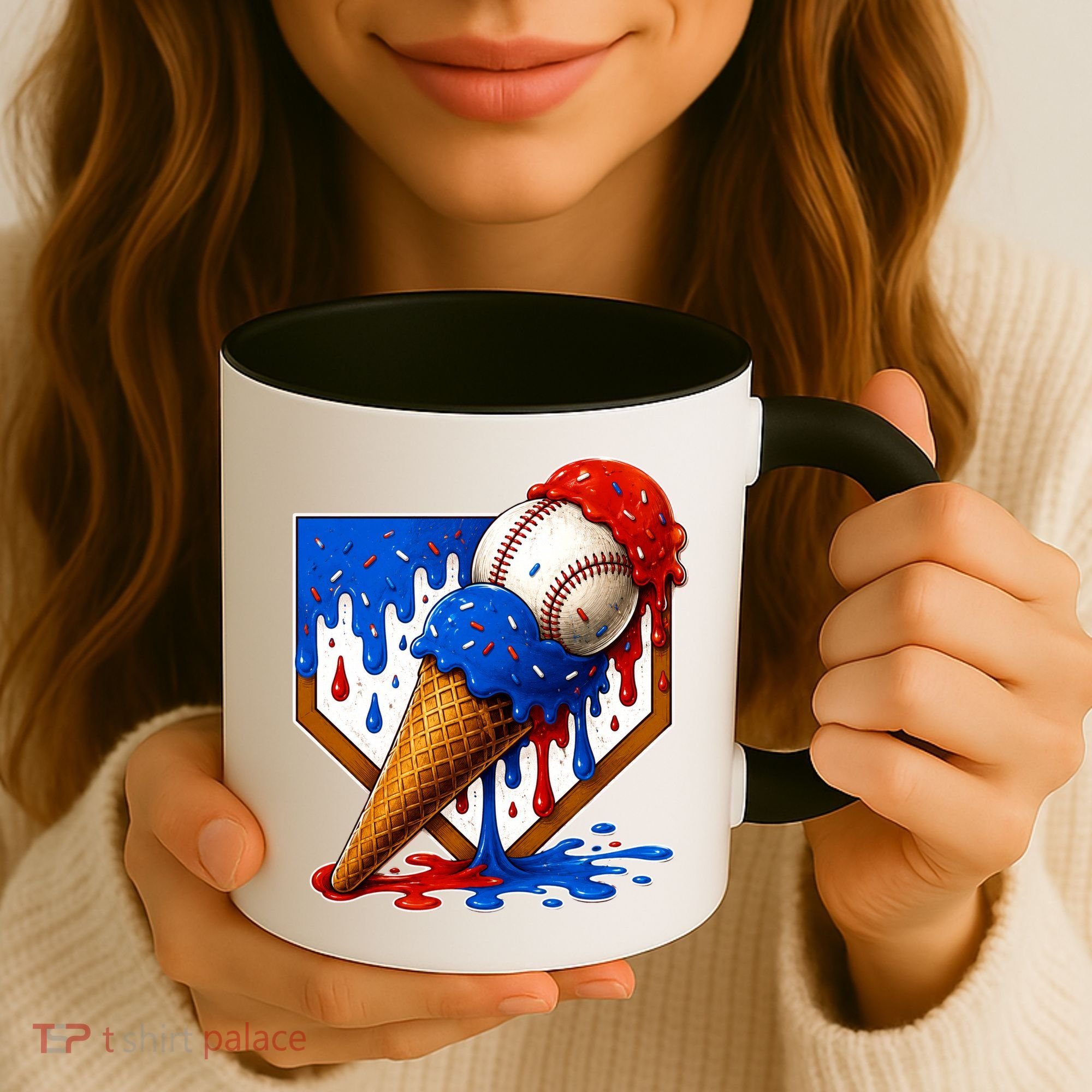 Baseball Ice Cream Drip USA 4th Of July Coffee Mug