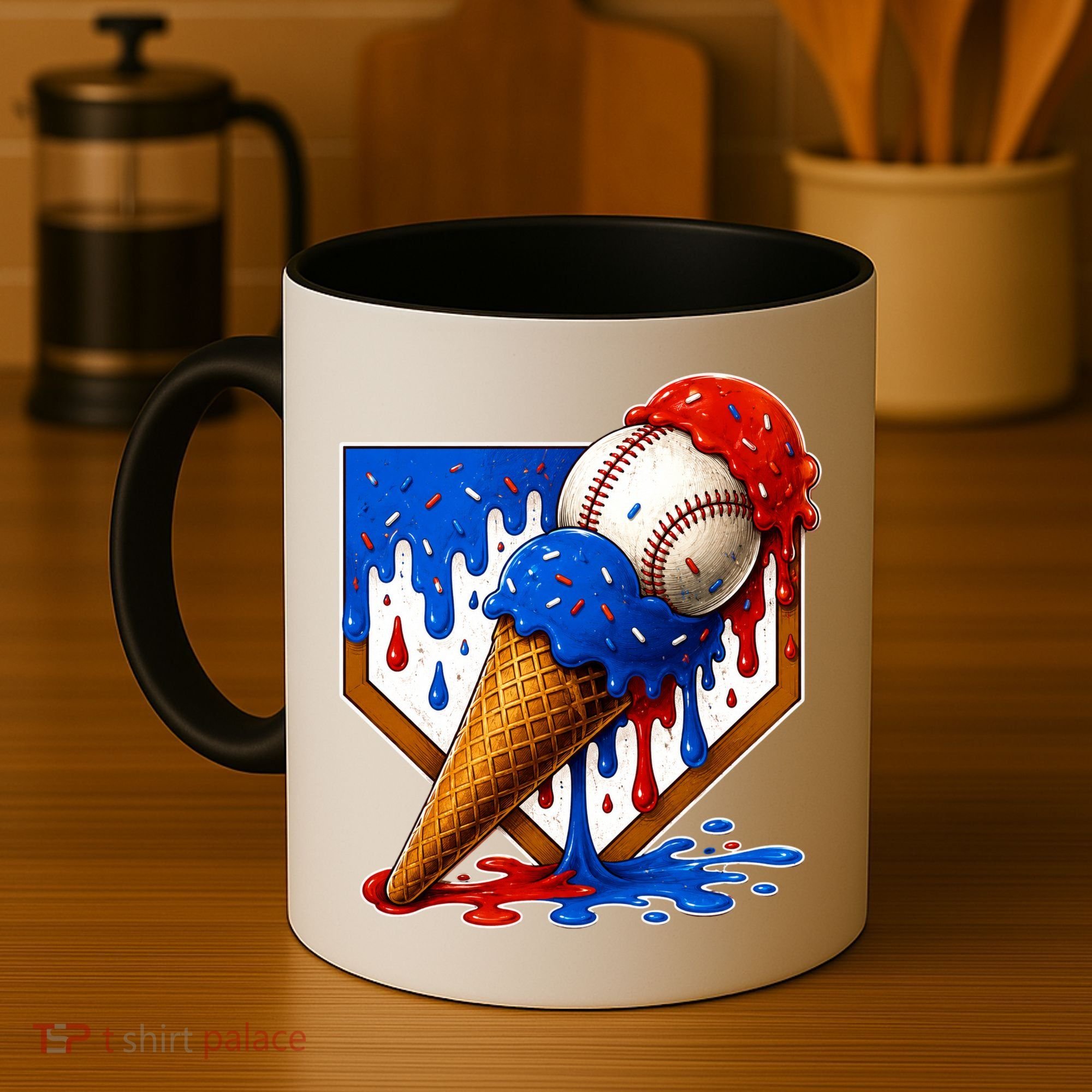Baseball Ice Cream Drip USA 4th Of July Coffee Mug