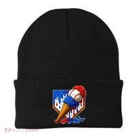 Baseball Ice Cream Drip USA 4th Of July Beanie thumb 0
