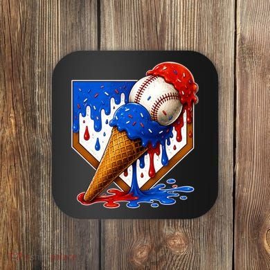 Baseball Ice Cream Drip USA 4th Of July Coaster