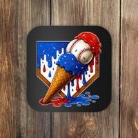 Baseball Ice Cream Drip USA 4th Of July Coaster thumb 0
