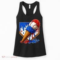 Baseball Ice Cream Drip USA 4th Of July Women's Tank Top thumb 0