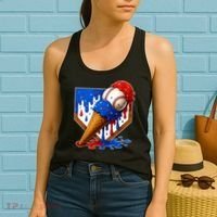 Baseball Ice Cream Drip USA 4th Of July Women's Tank Top thumb 2