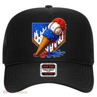Baseball Ice Cream Drip USA 4th Of July Hat thumb 0