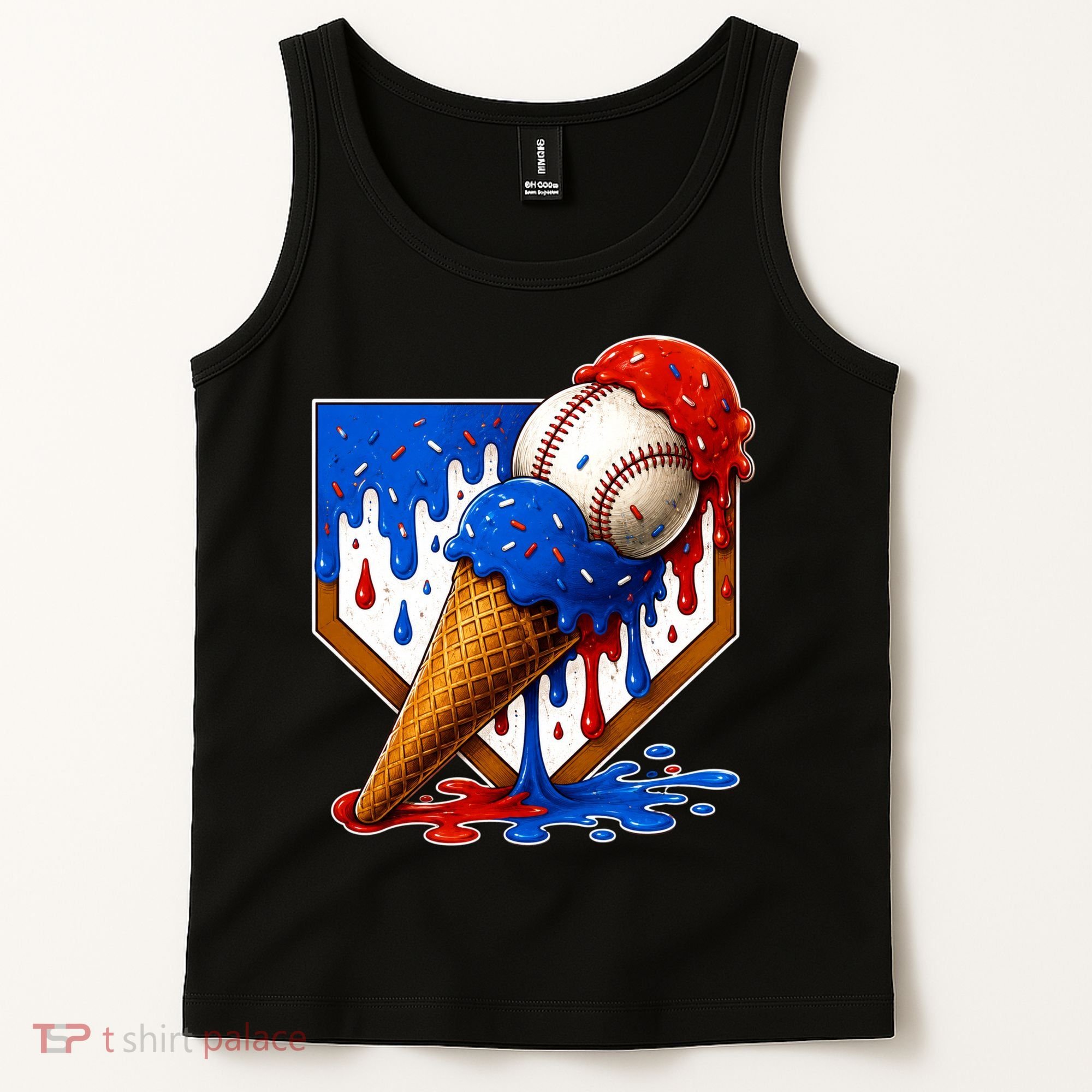 Baseball Ice Cream Drip USA 4th Of July Tank Top