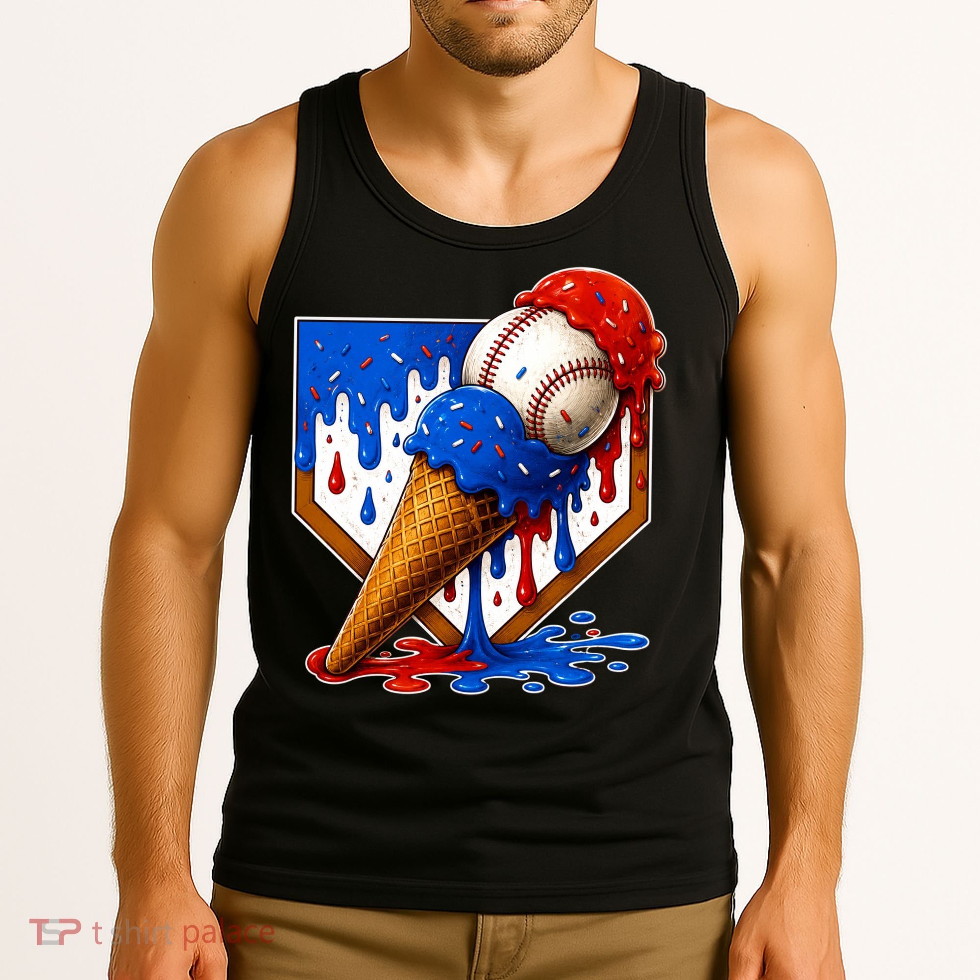 Baseball Ice Cream Drip USA 4th Of July Tank Top