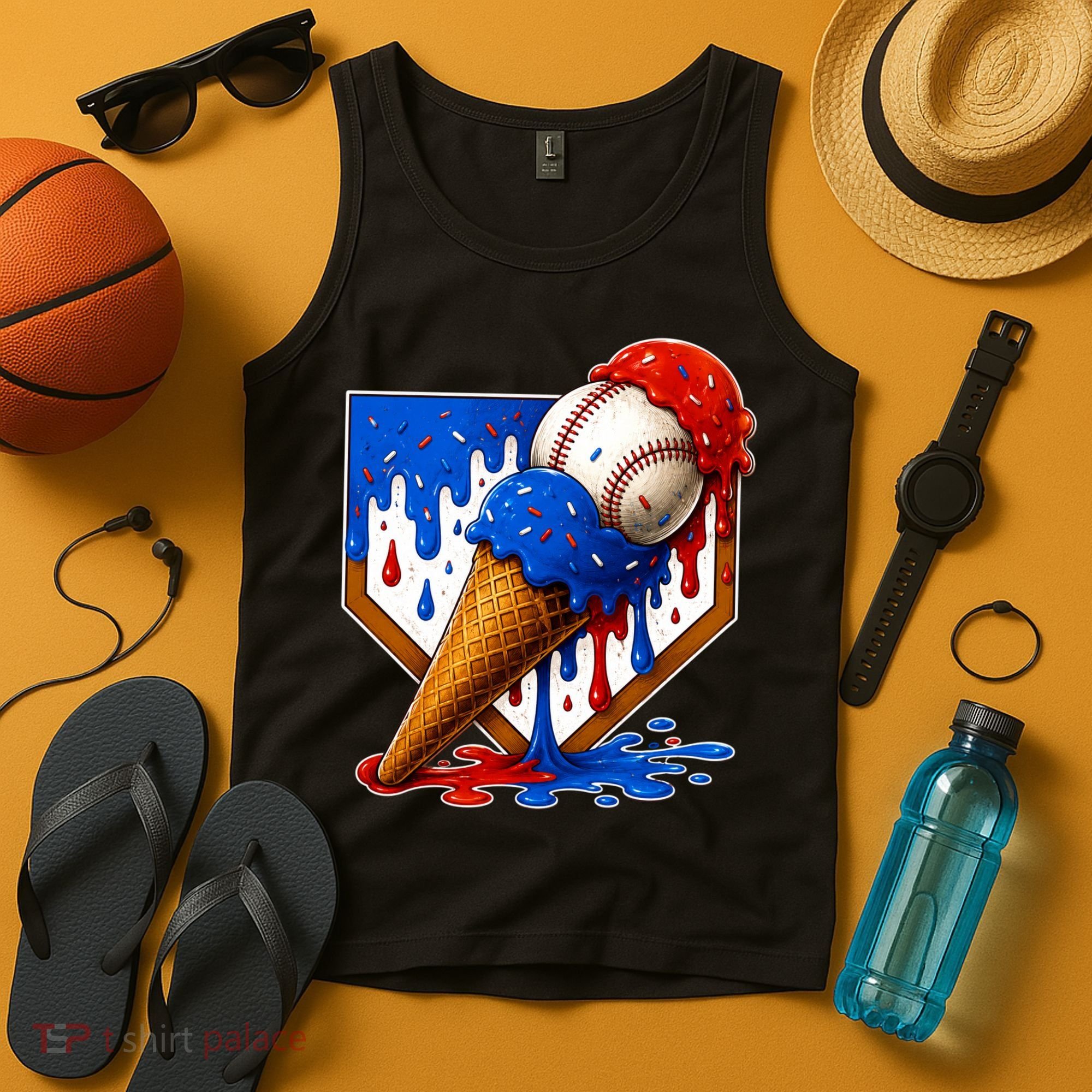 Baseball Ice Cream Drip USA 4th Of July Tank Top