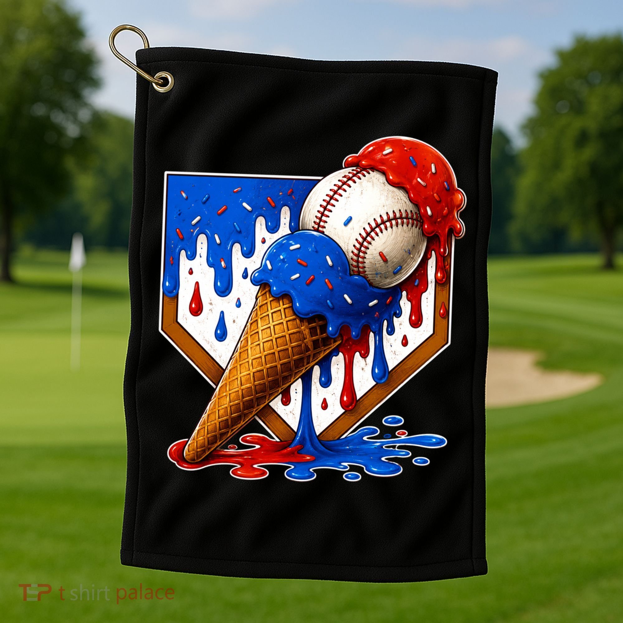 Baseball Ice Cream Drip USA 4th Of July Golf Towel