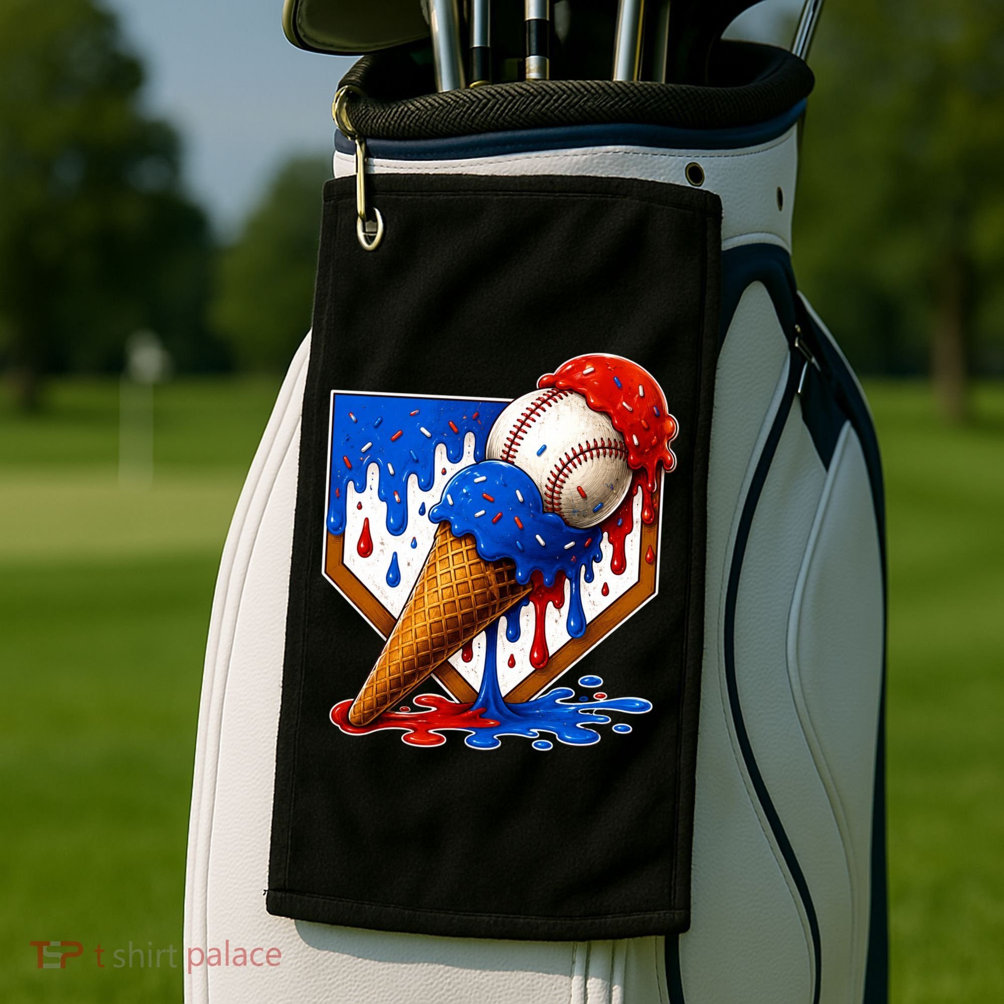Baseball Ice Cream Drip USA 4th Of July Golf Towel