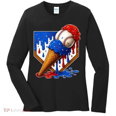 Baseball Ice Cream Drip USA 4th Of July Women's Long Sleeve Shirt