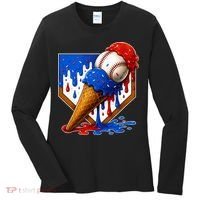 Baseball Ice Cream Drip USA 4th Of July Women's Long Sleeve Shirt thumb 0