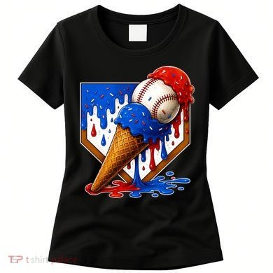 Baseball Ice Cream Drip USA 4th Of July Women's T-Shirt