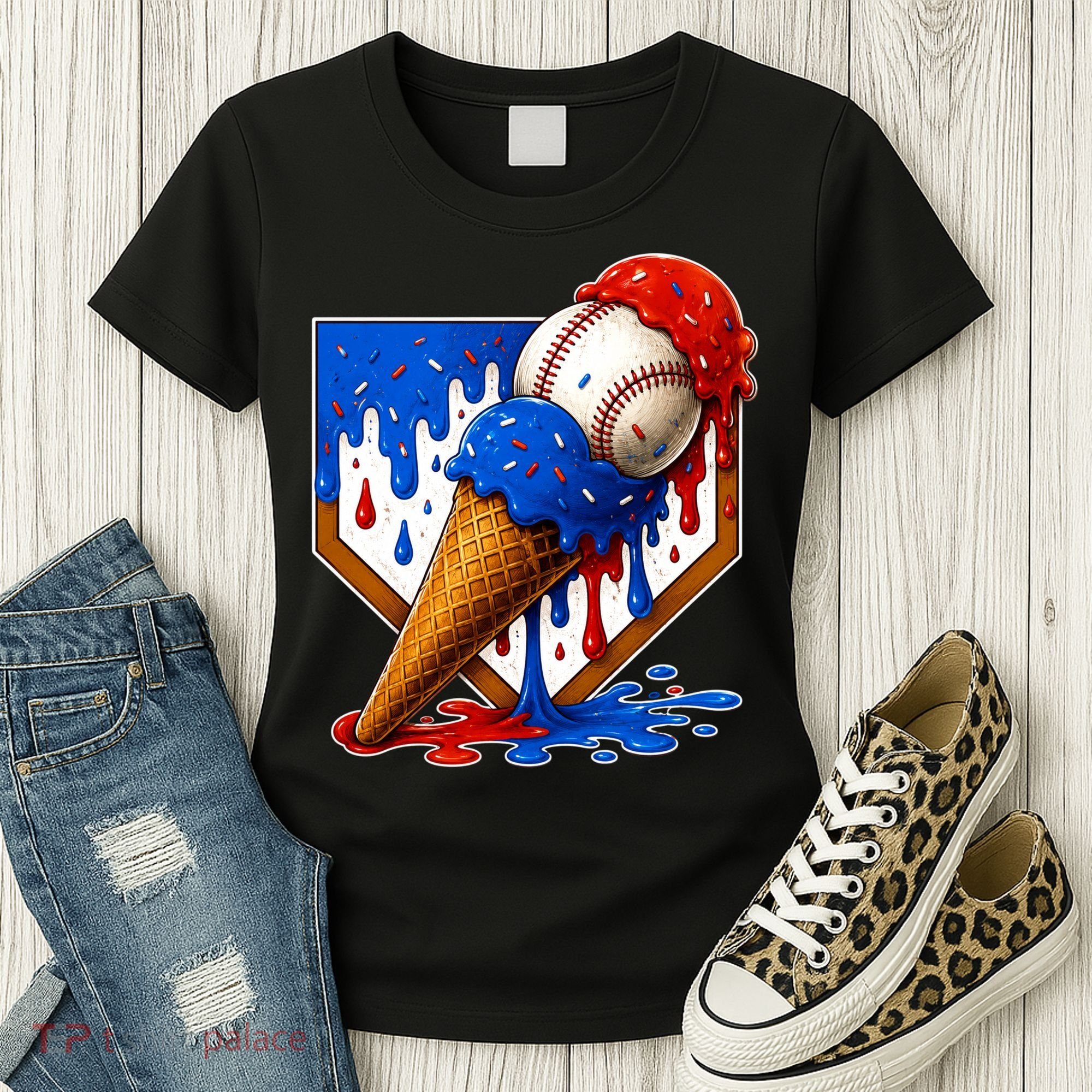 Baseball Ice Cream Drip USA 4th Of July Women's T-Shirt