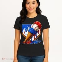 Baseball Ice Cream Drip USA 4th Of July Women's T-Shirt thumb 4