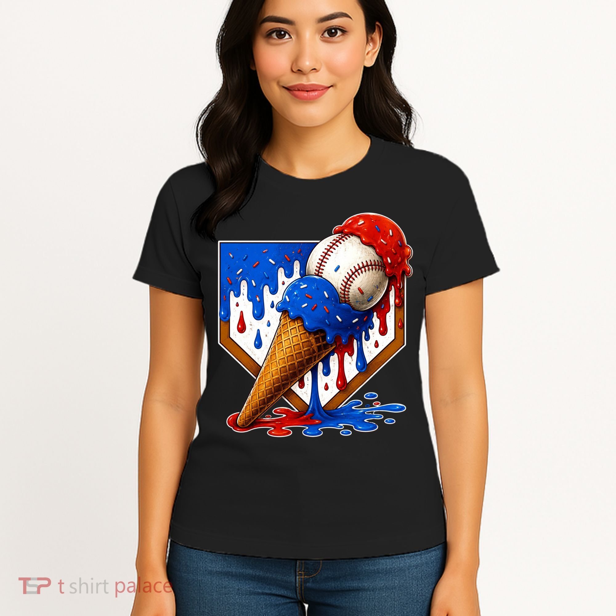 Baseball Ice Cream Drip USA 4th Of July Women's T-Shirt