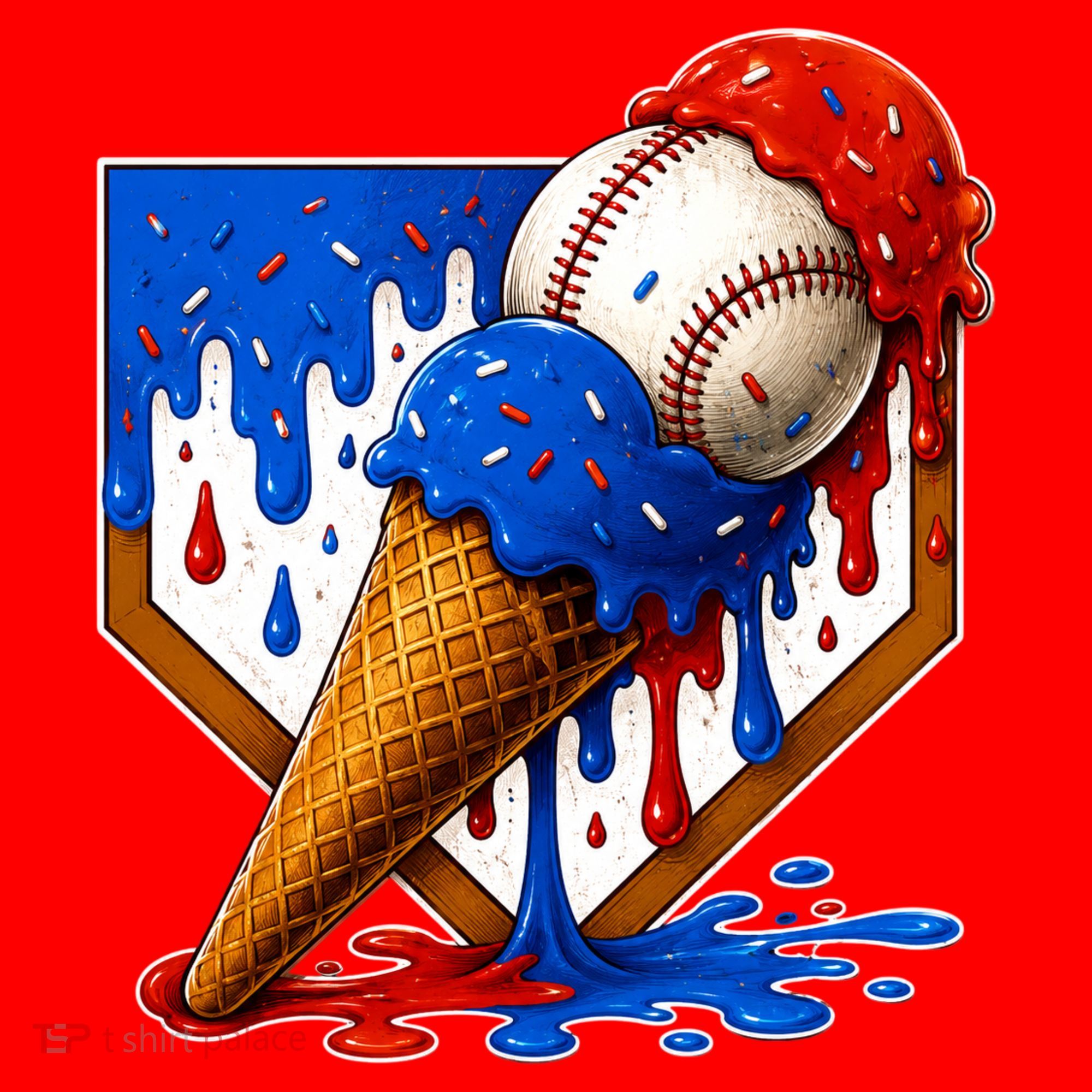 Baseball Ice Cream Drip USA 4th Of July Santa Hat