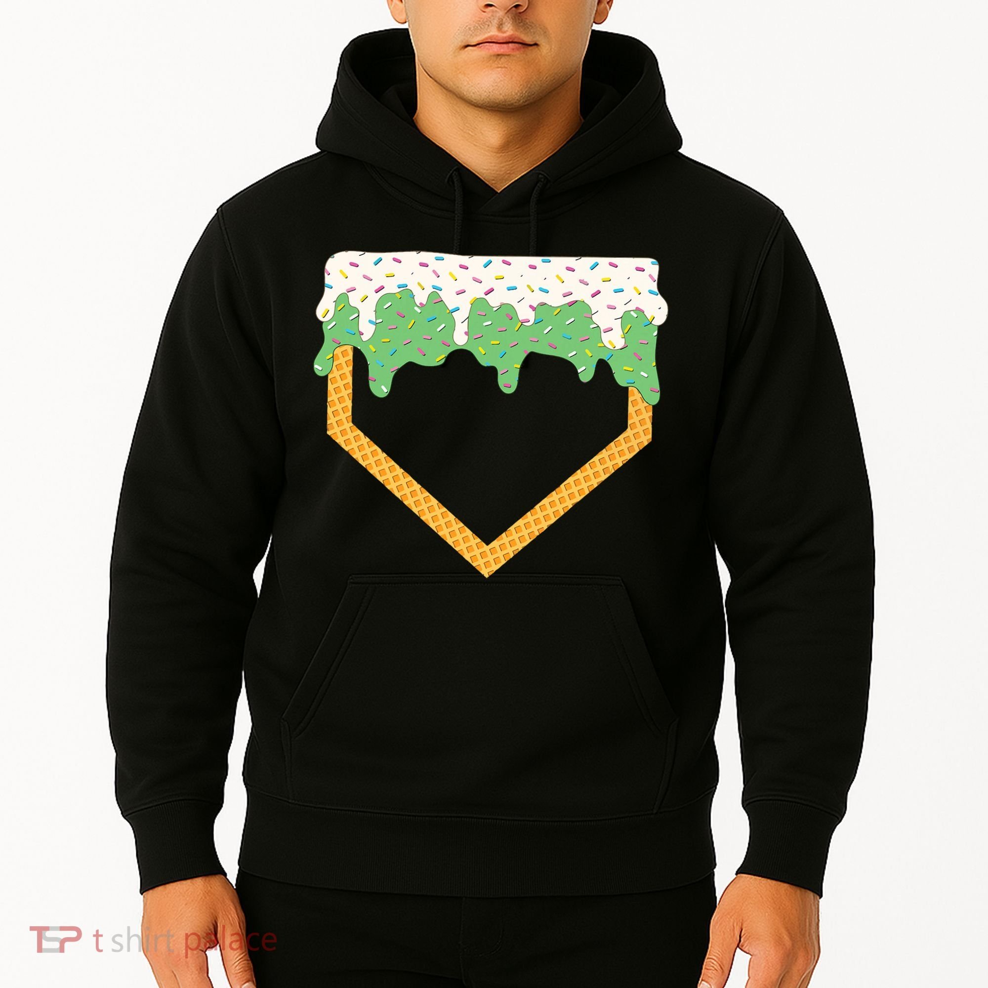Baseball Ice Cream Dripping Baseball Home Plate Drip Hoodie