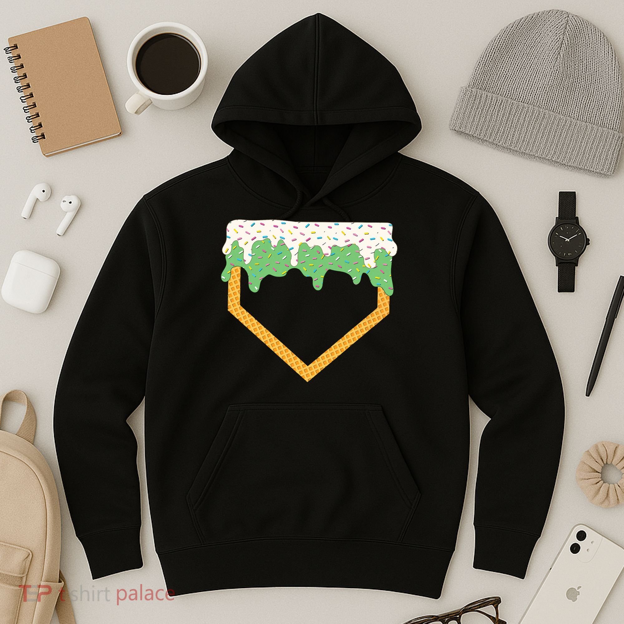 Baseball Ice Cream Dripping Baseball Home Plate Drip Hoodie