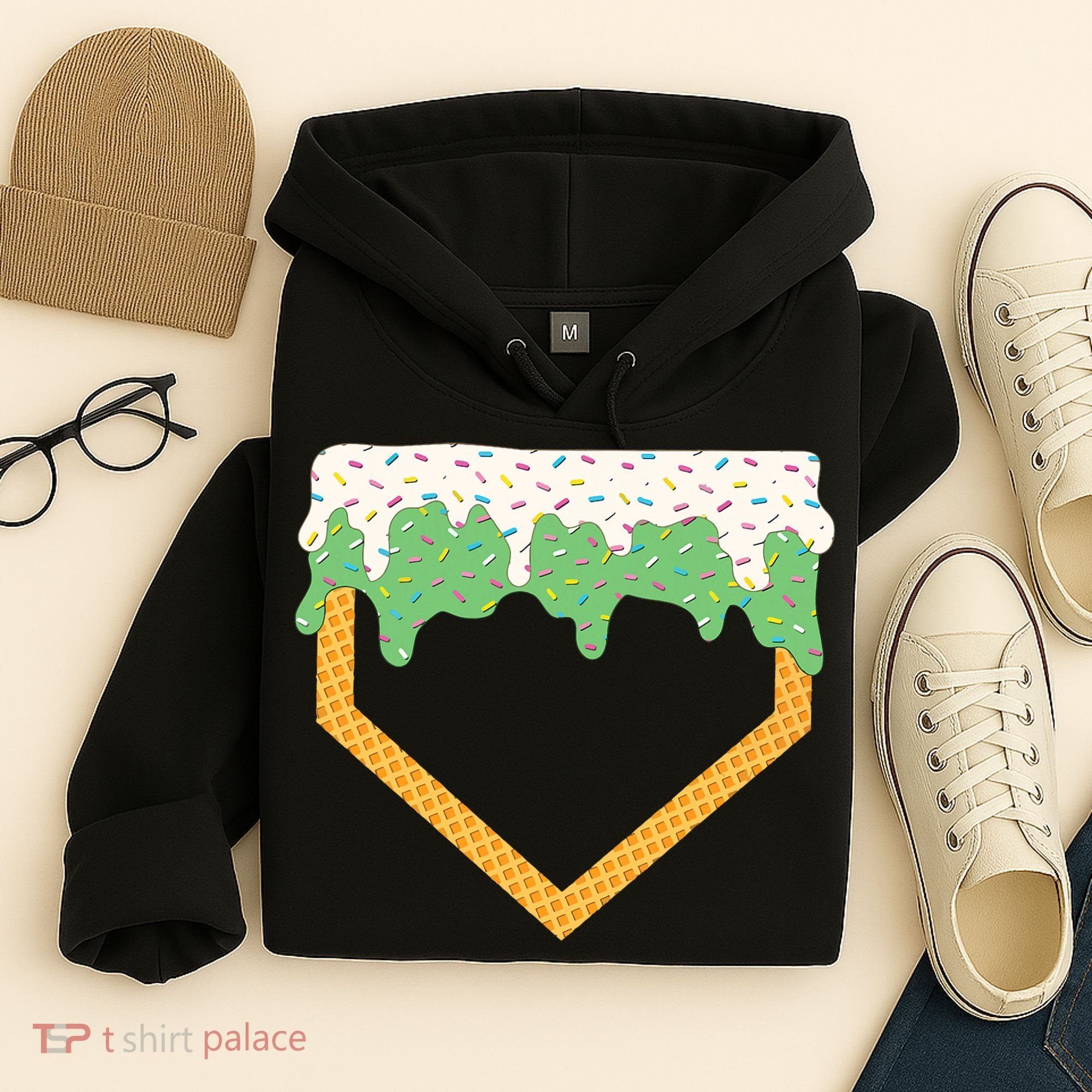 Baseball Ice Cream Dripping Baseball Home Plate Drip Hoodie