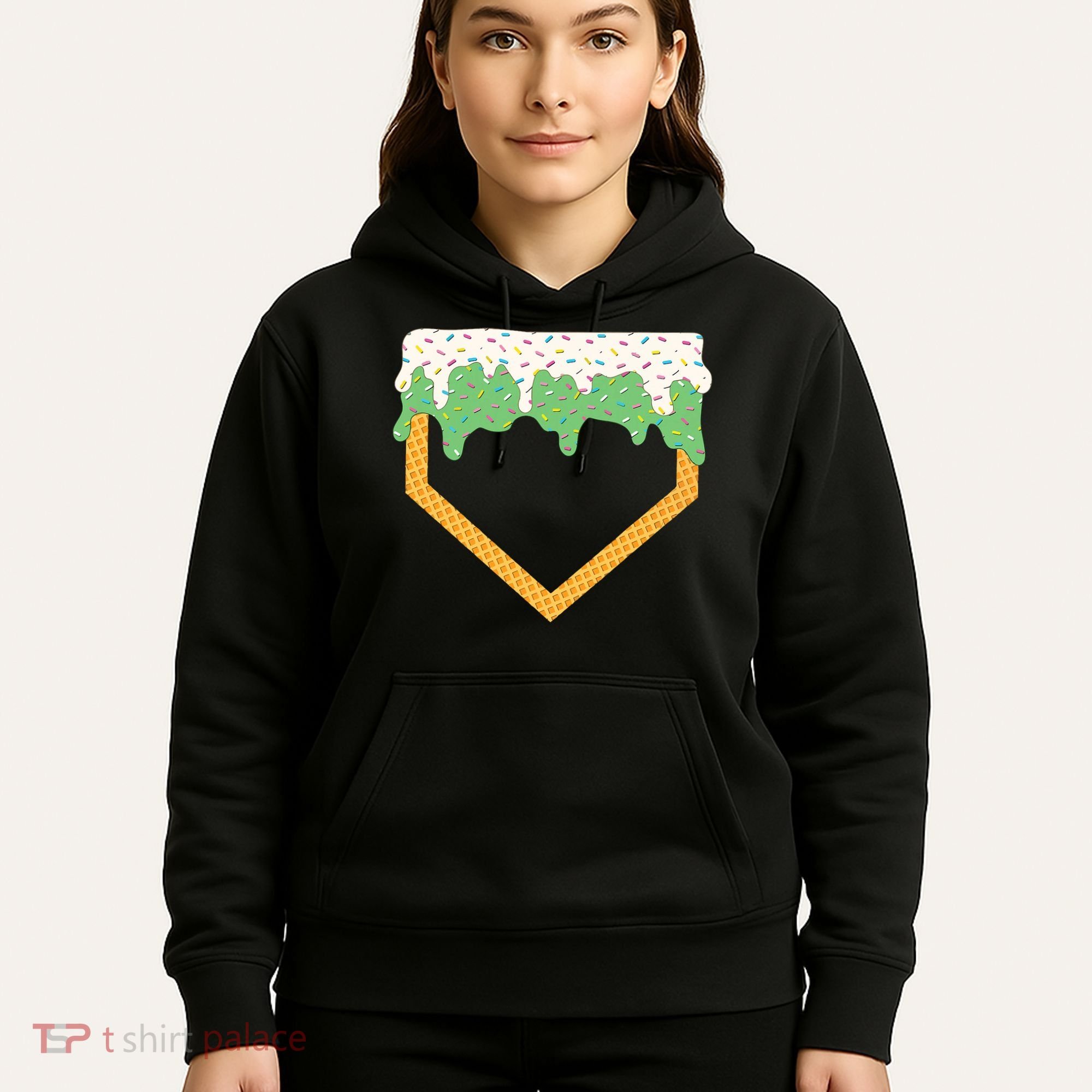 Baseball Ice Cream Dripping Baseball Home Plate Drip Hoodie