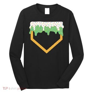 Baseball Ice Cream Dripping Baseball Home Plate Drip Long Sleeve Shirt