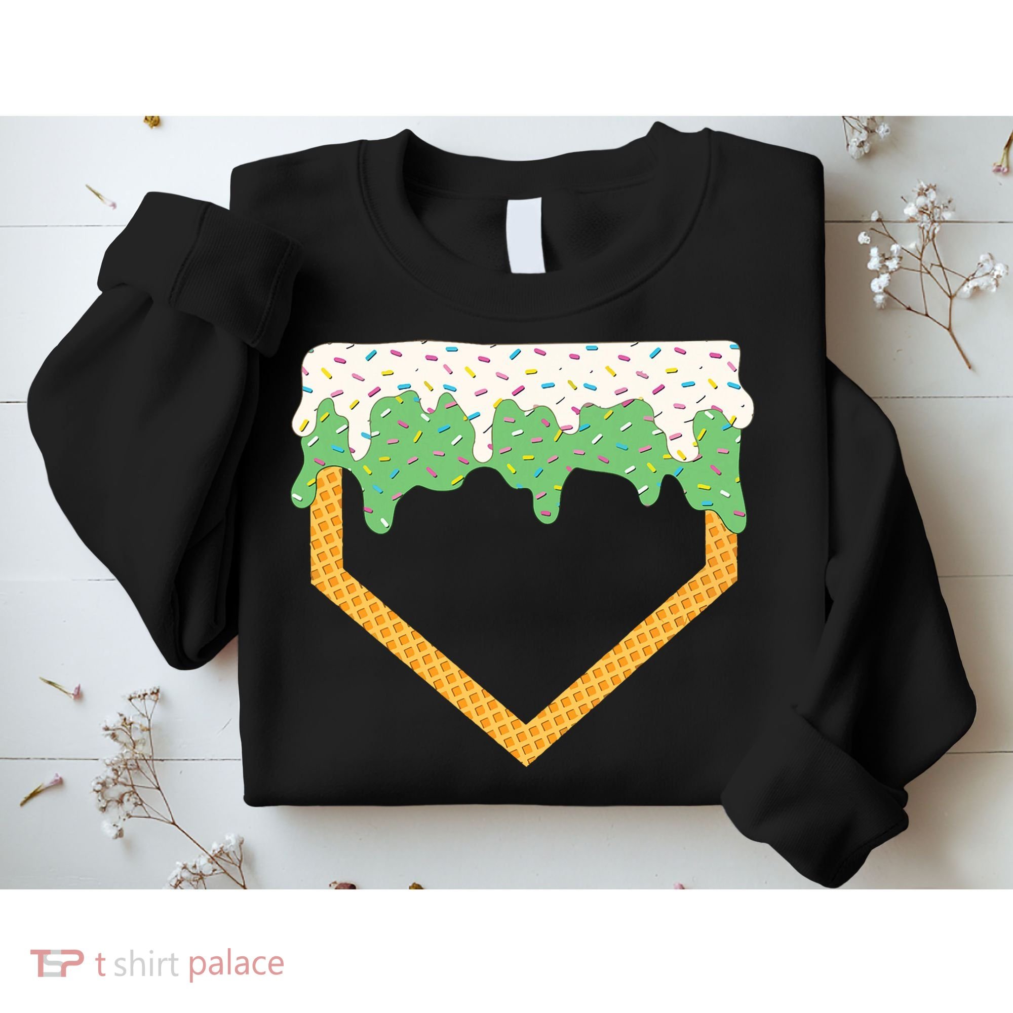 Baseball Ice Cream Dripping Baseball Home Plate Drip Sweatshirt