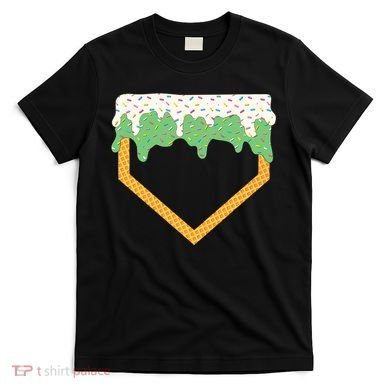 Baseball Ice Cream Dripping Baseball Home Plate Drip T-Shirt
