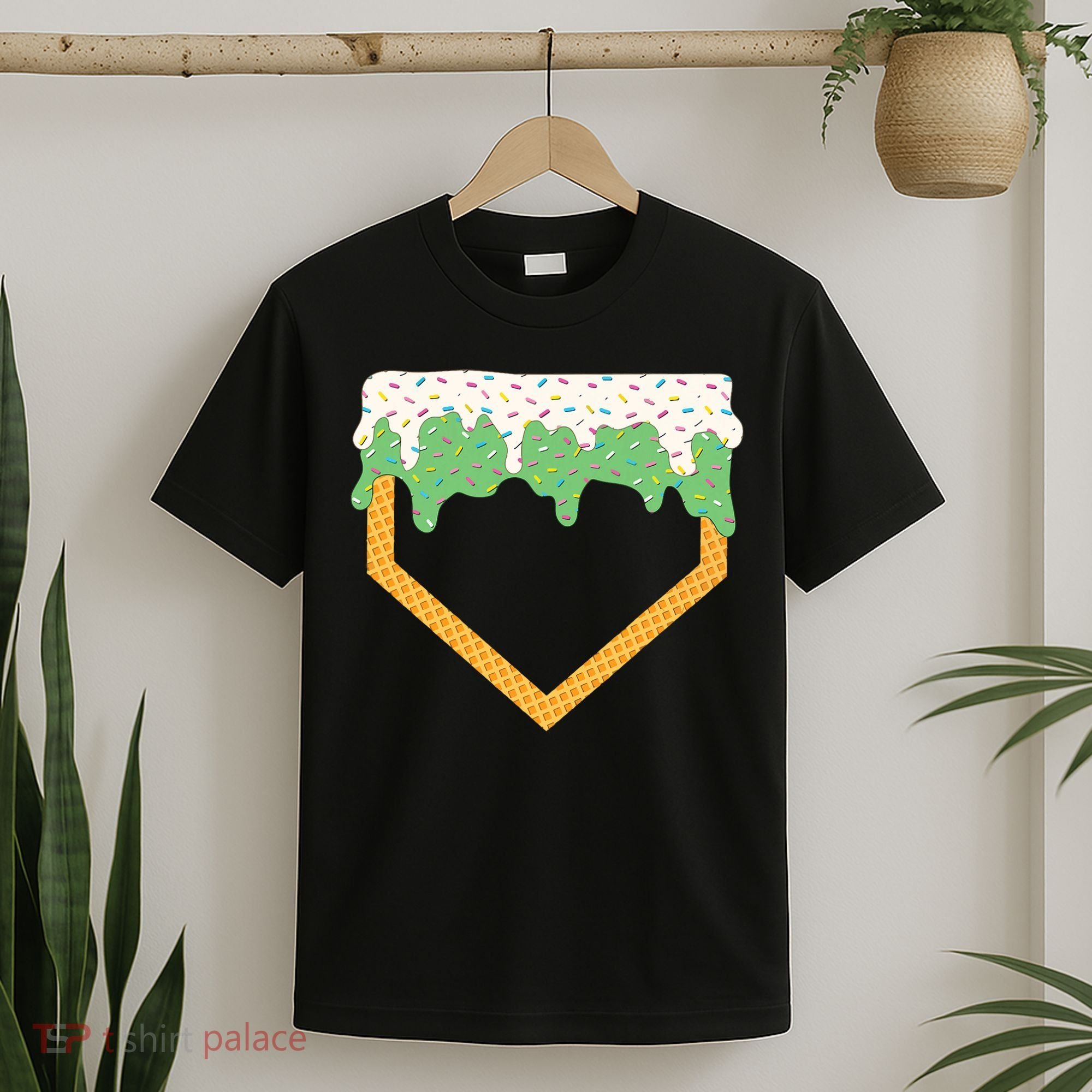 Baseball Ice Cream Dripping Baseball Home Plate Drip T-Shirt