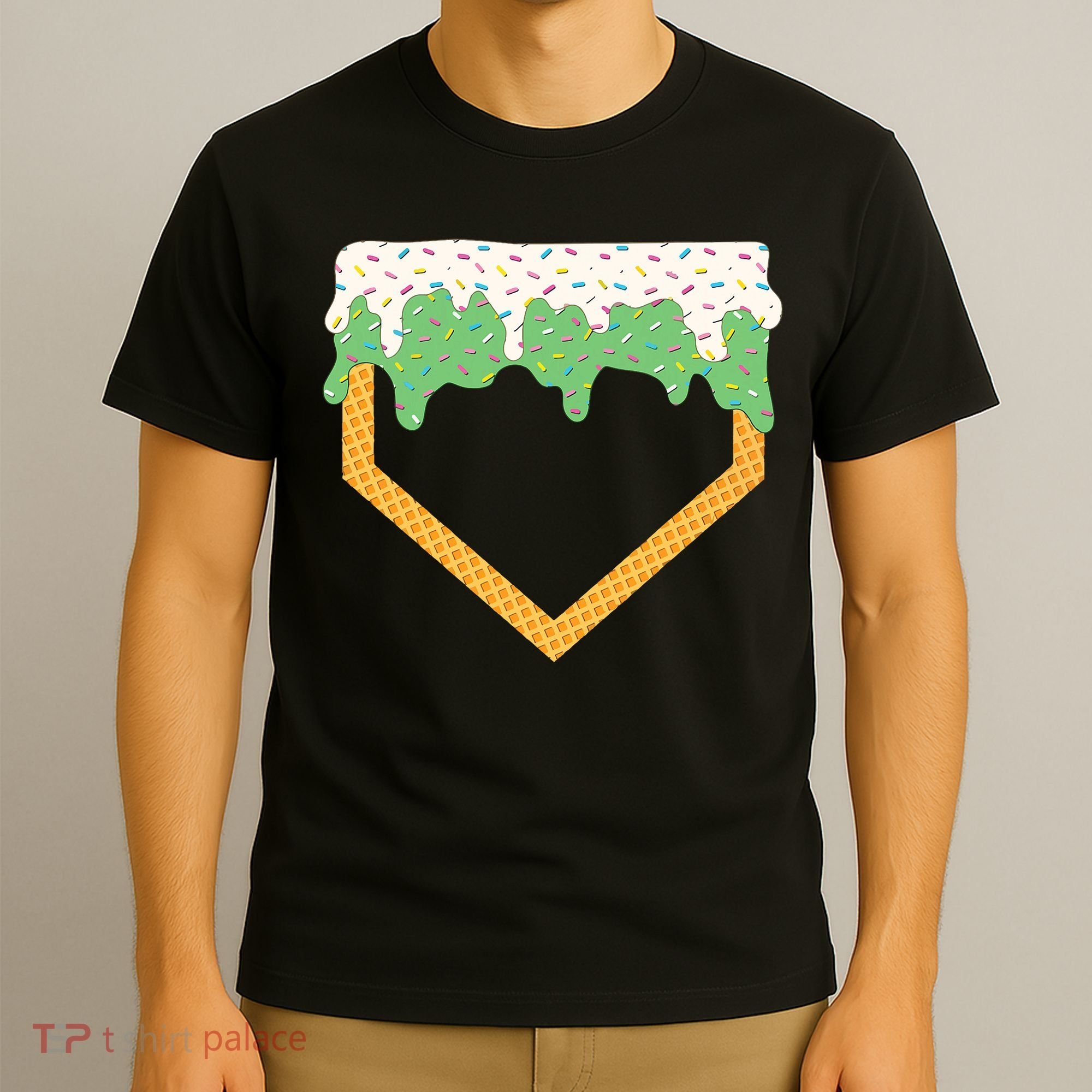 Baseball Ice Cream Dripping Baseball Home Plate Drip T-Shirt