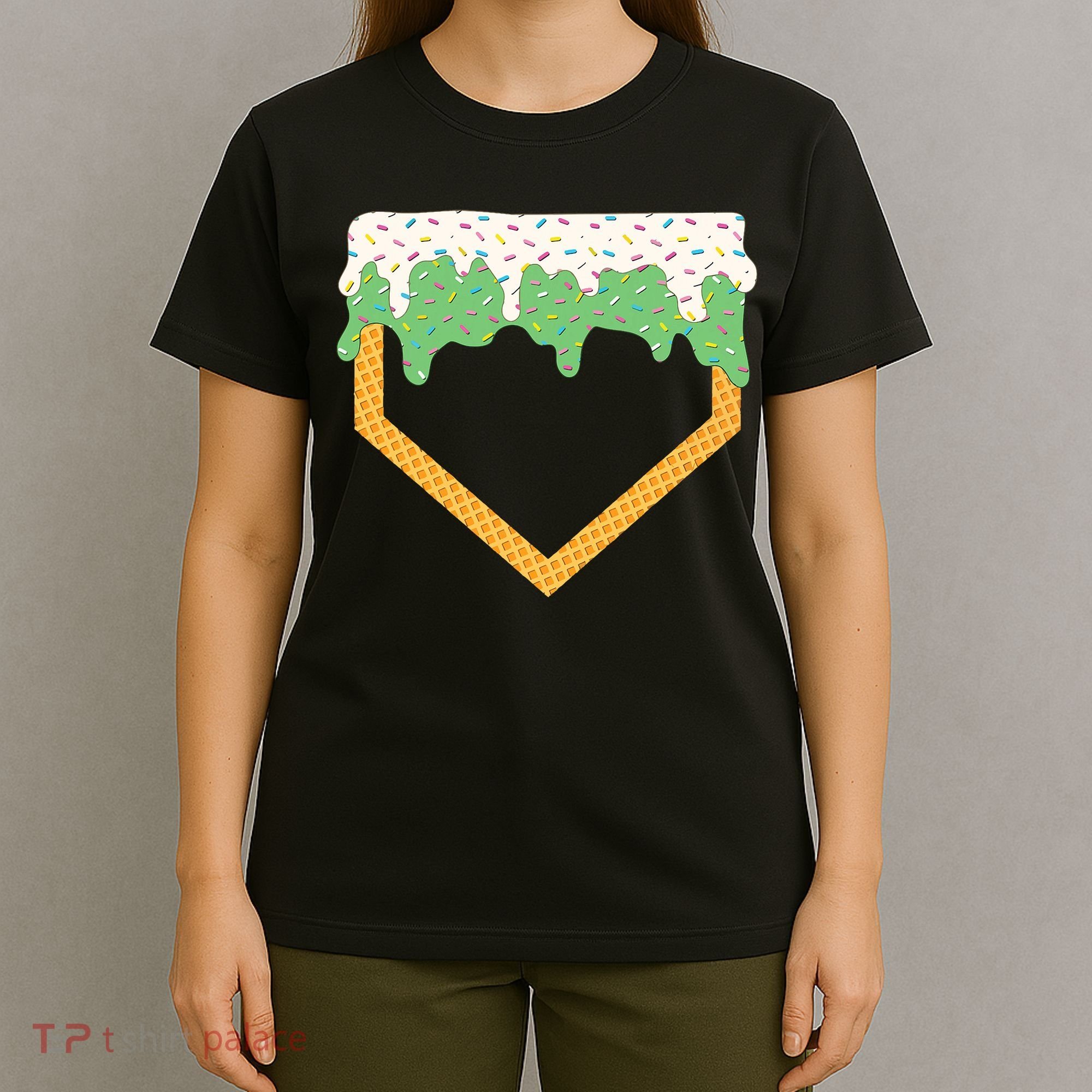 Baseball Ice Cream Dripping Baseball Home Plate Drip T-Shirt