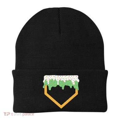 Baseball Ice Cream Dripping Baseball Home Plate Drip Beanie