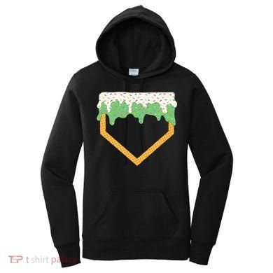 Baseball Ice Cream Dripping Baseball Home Plate Drip Women's Hoodie