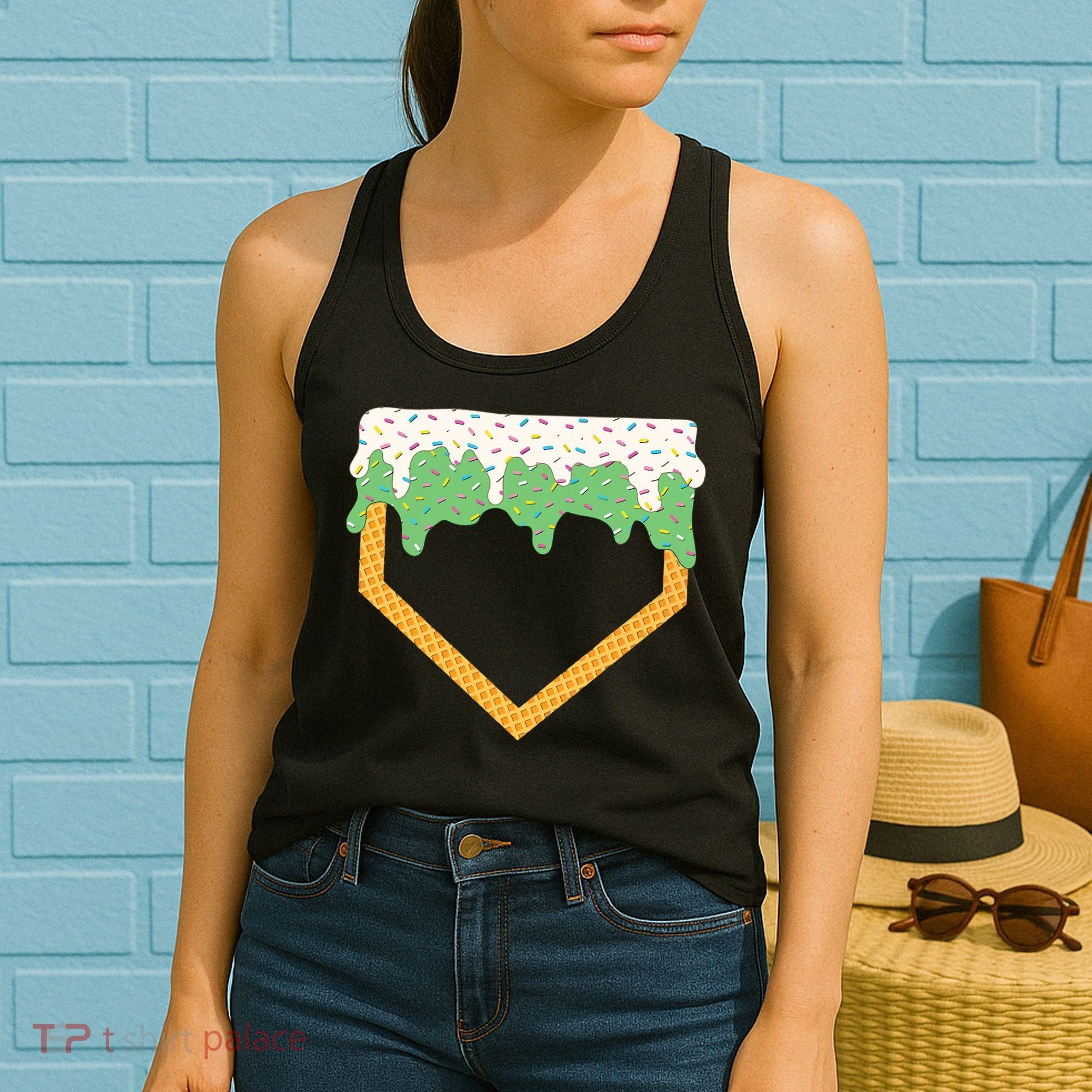 Baseball Ice Cream Dripping Baseball Home Plate Drip Women's Tank Top