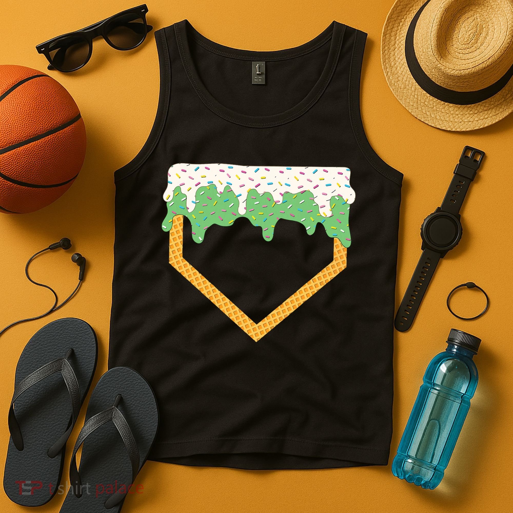 Baseball Ice Cream Dripping Baseball Home Plate Drip Tank Top
