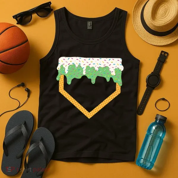Baseball Ice Cream Dripping Baseball Home Plate Drip Tank Top