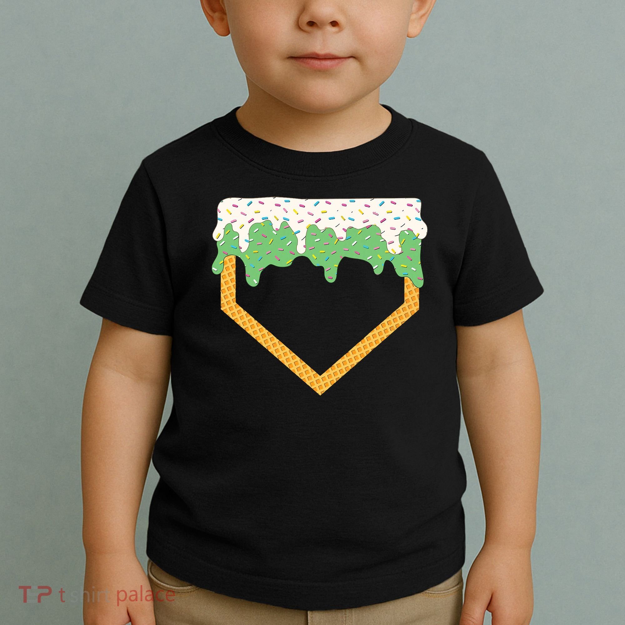 Baseball Ice Cream Dripping Baseball Home Plate Drip Toddler T-Shirt