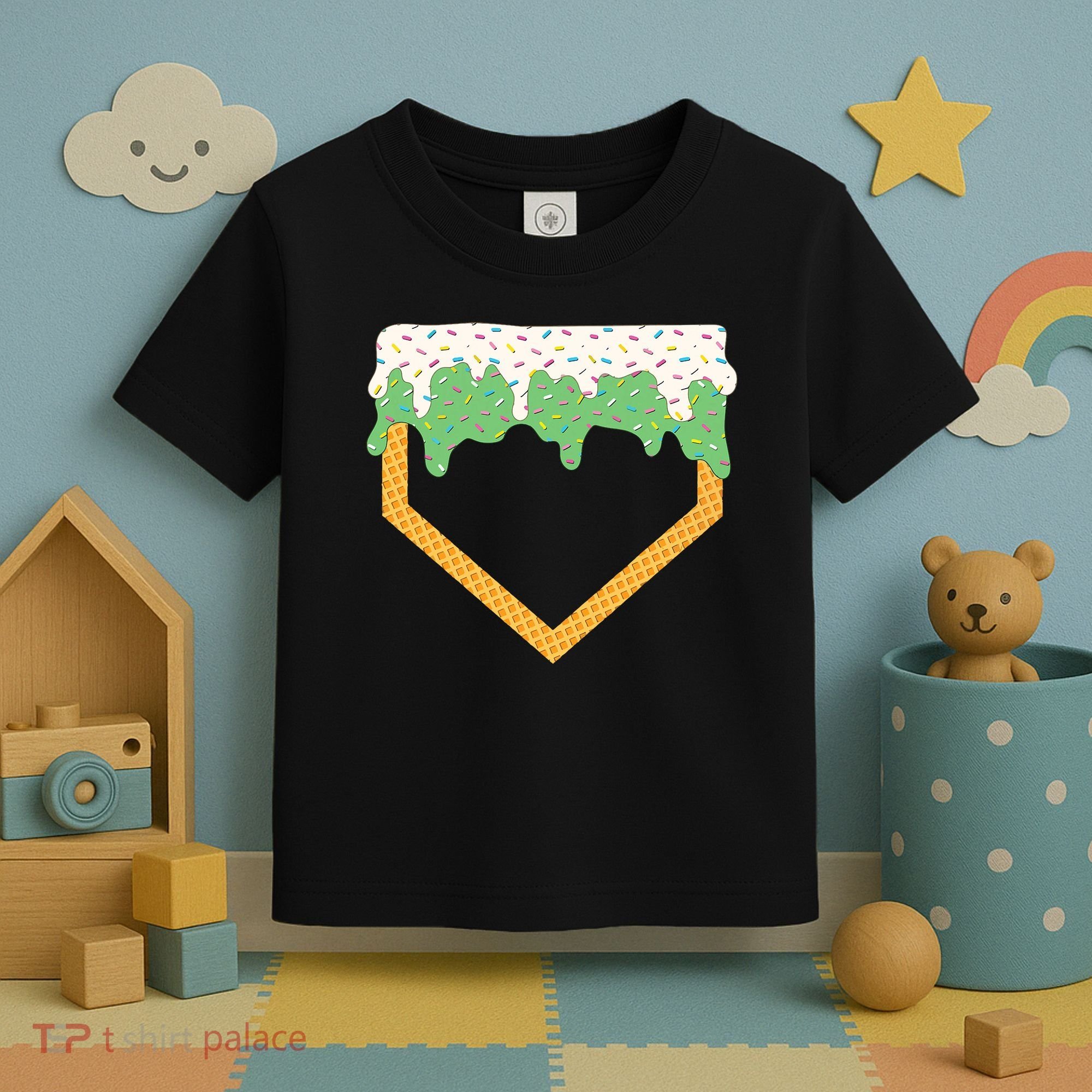 Baseball Ice Cream Dripping Baseball Home Plate Drip Toddler T-Shirt